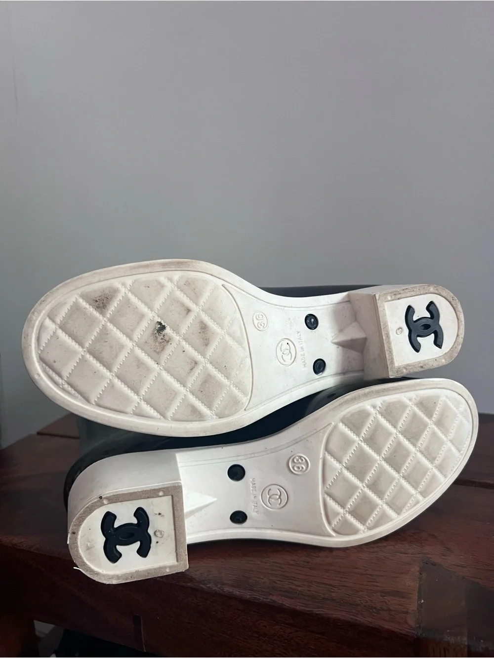 Women's Black Rain Boots with Cream and Black Camellias - Picture 10 of 11